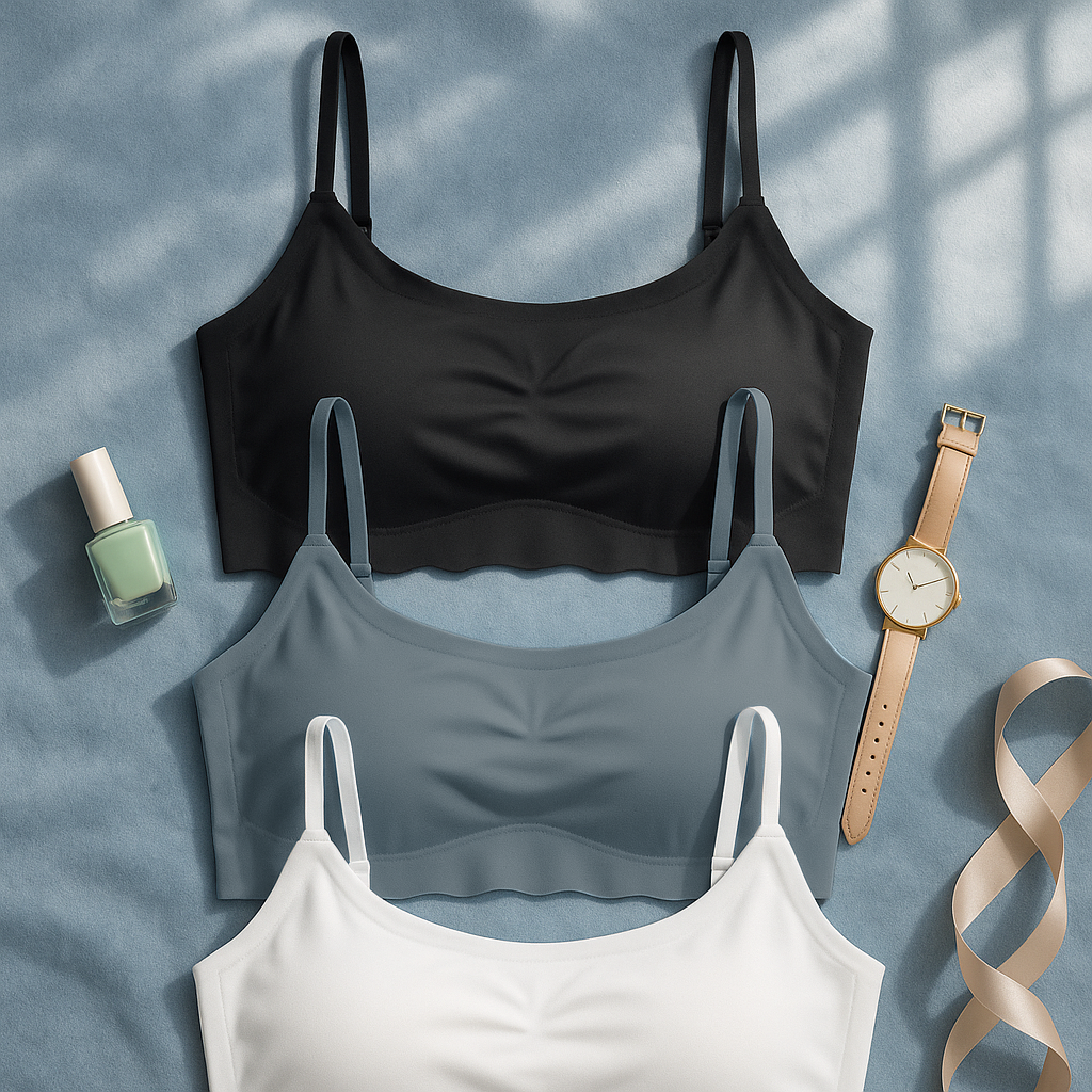 Ladies Seamless Bra Combo – Black, Grey and White Non-Padded Bralette with Straps (Copy)