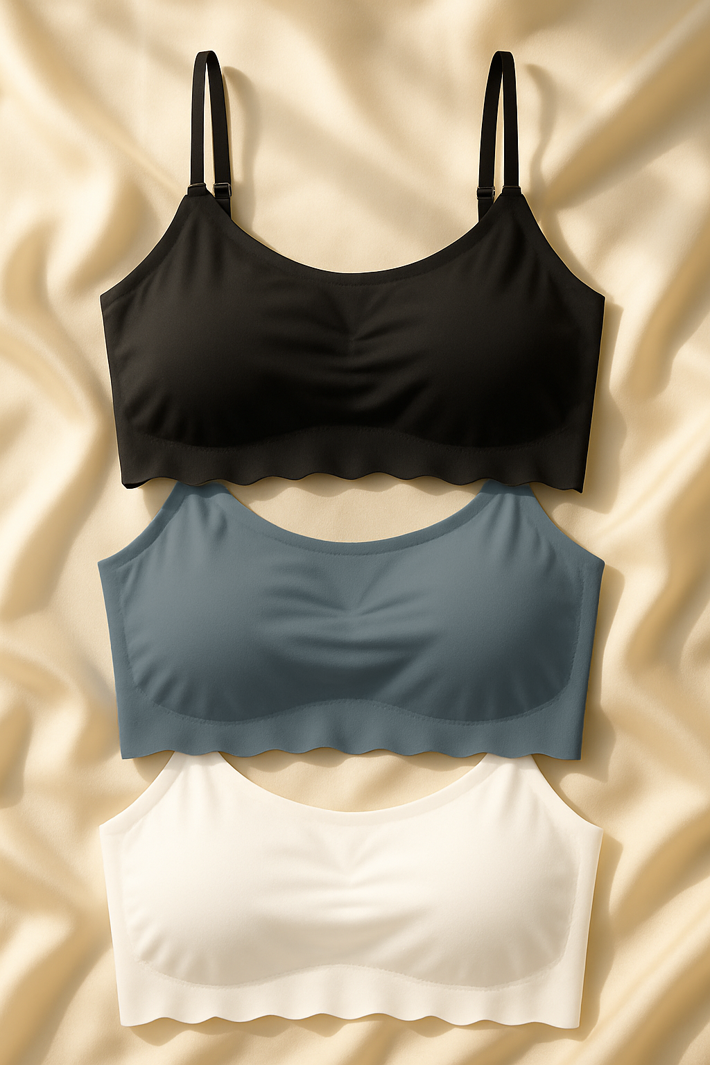 Pack of 3 Women's Seamless Non Wired Bras – Soft Padded Bralette in Black, Grey & White