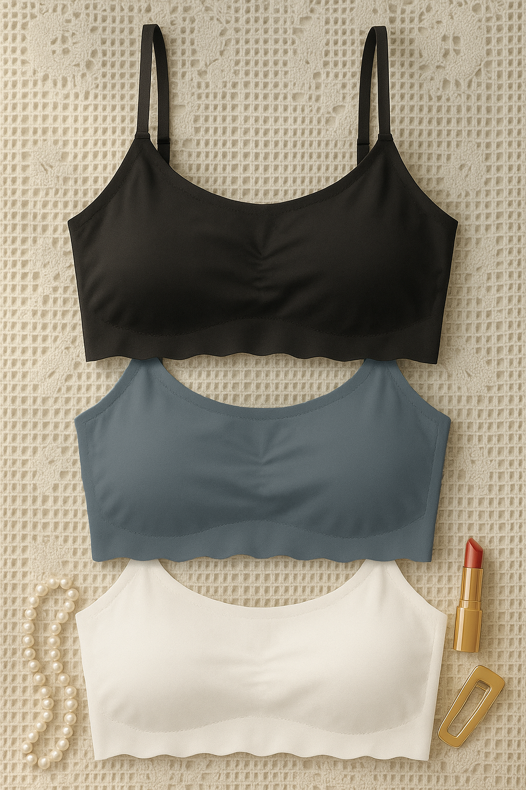 Pack of 3 Seamless Wireless Bras for Women | Soft Stretch Bralette with Adjustable Straps