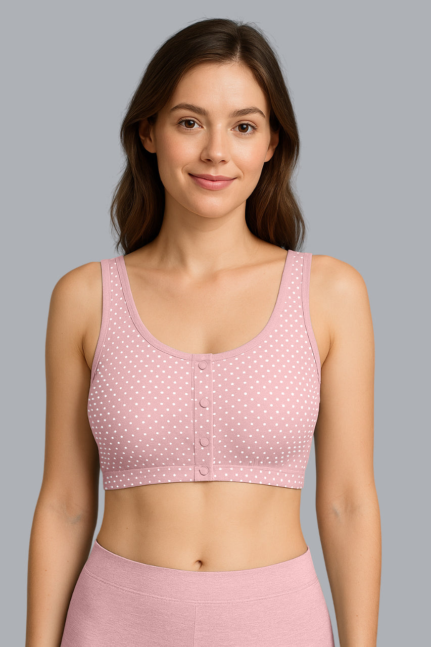 Pack of 2 Women’s Wire-Free Bras – Pink & Peach Polka Dot Front Open Non-Padded Comfortable Daily Wear
