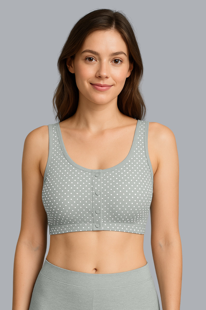 Plus Size Women’s Bra Pack – Grey & Skin Front Open Polka Dot Wire-Free Non-Padded Bra