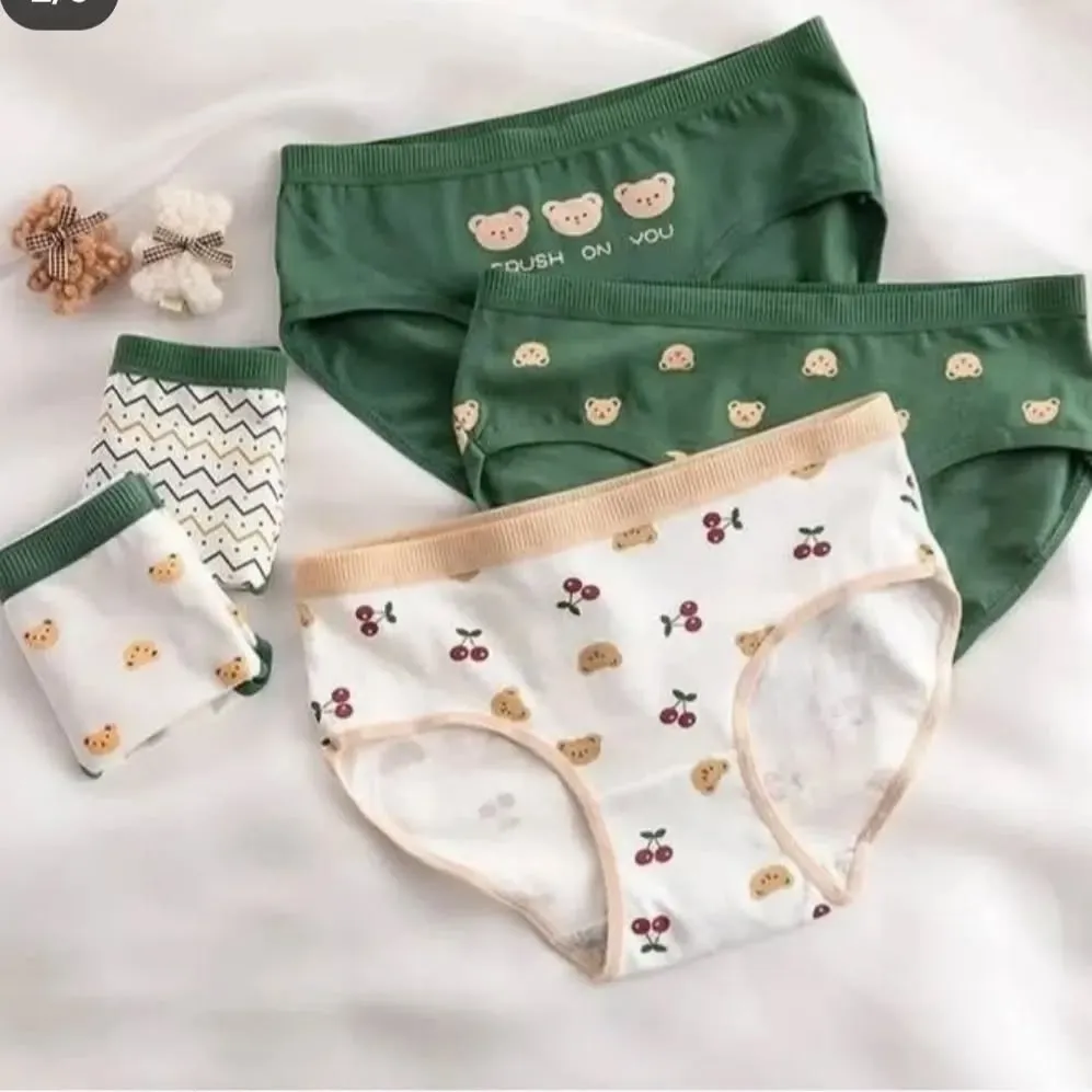 Women’s Cotton Printed Panty Pack of 5 – Mid-Rise Comfortable Innerwear with Cute Bear & Cherry Designs