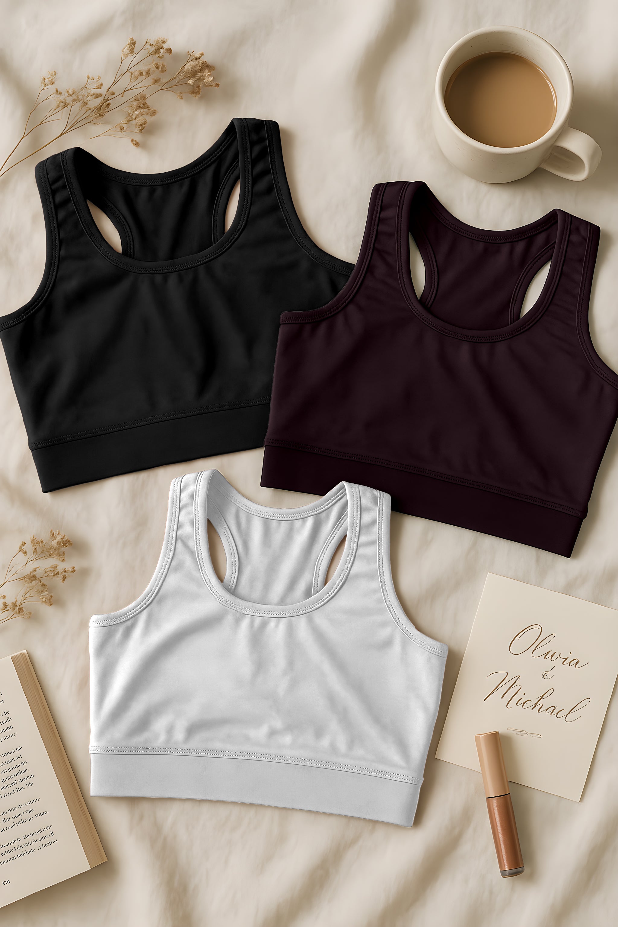 Stylish Women’s Racerback Sports Bra Pack – 3 Solid Colors for Gym, Yoga, Running & Daily Use