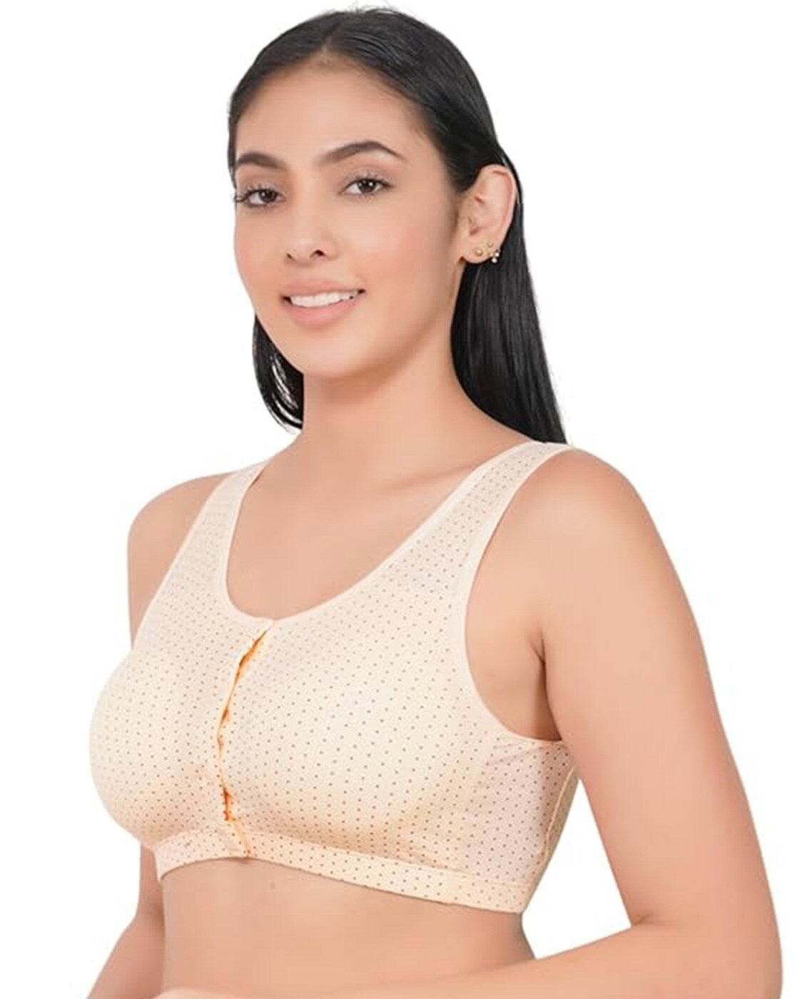 Plus Size Women’s Bra Pack – Grey & Skin Front Open Polka Dot Wire-Free Non-Padded Bra