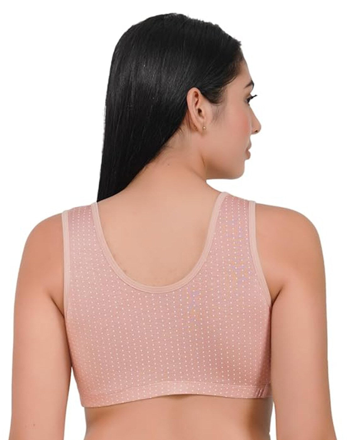 Pack of 2 Women’s Comfortable Bras – Pink & Skin Cotton Blend Front Open Wire-Free Polka Dot Design