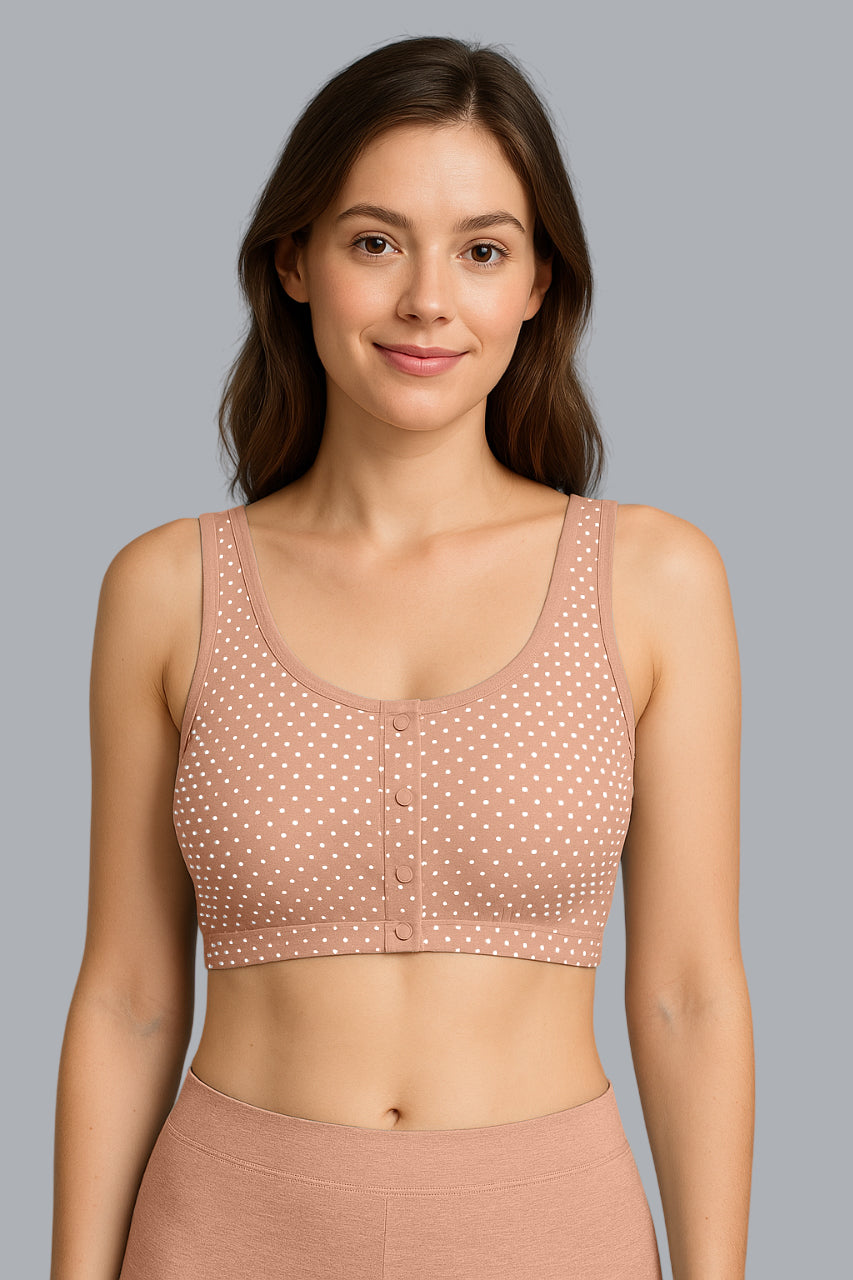 Pack of 2 Women’s Wire-Free Bras – Pink & Peach Polka Dot Front Open Non-Padded Comfortable Daily Wear