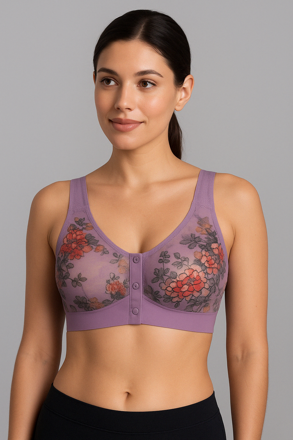 Pack of 2 Women’s Front Open Bras – Soft Stretch Floral Printed Wire-Free Design