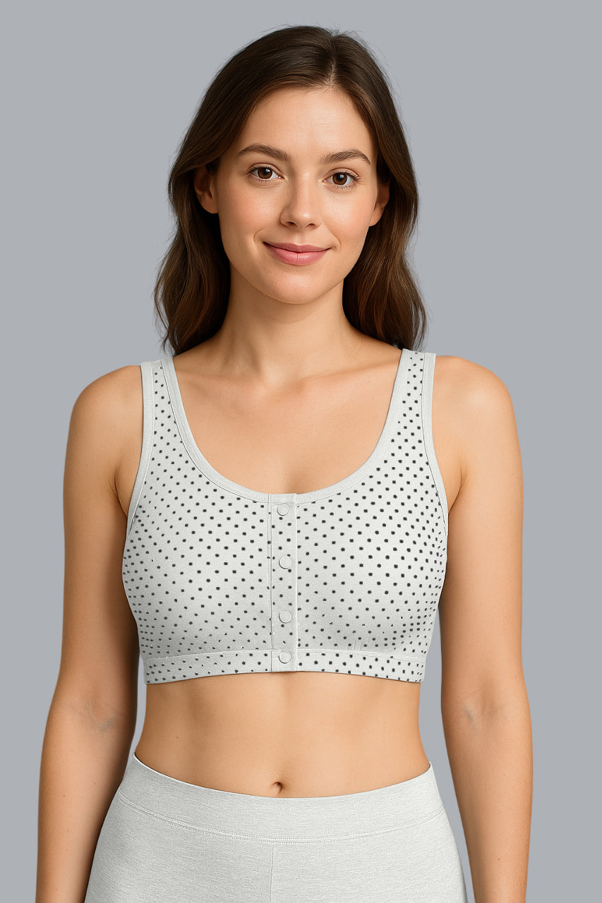 Women’s Non-Padded Wire-Free Bra – Pink Polka Dot Front Open Everyday Wear