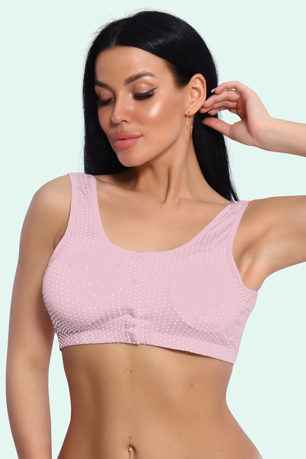 Women’s Cotton Bra Set of 2 – Gery & Peach Front Open Polka Dot Non-Padded Wire-Free Plus Size Bra