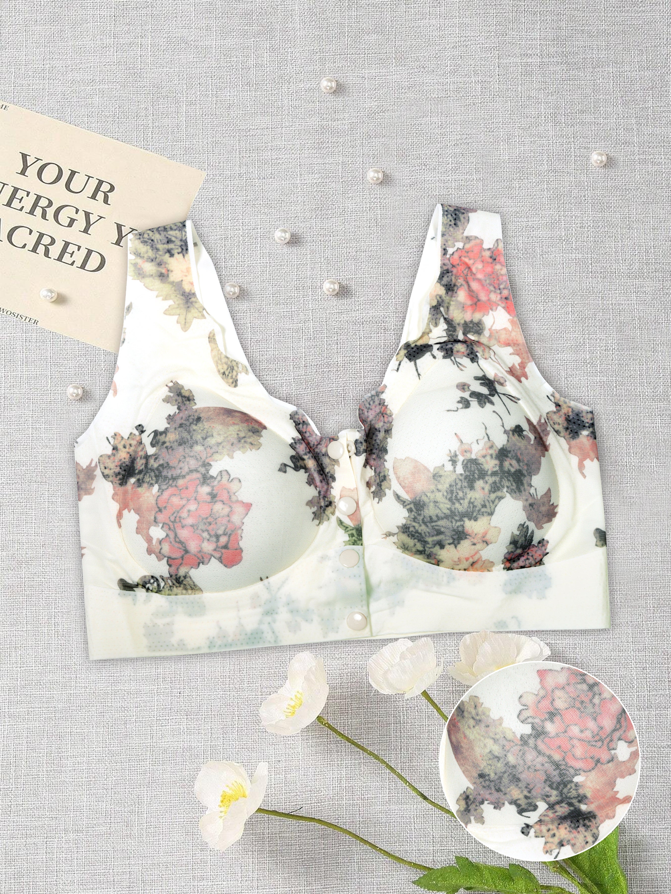 Front Button Women’s Bra – Floral Print, Non-Wired, Easy Everyday Wear