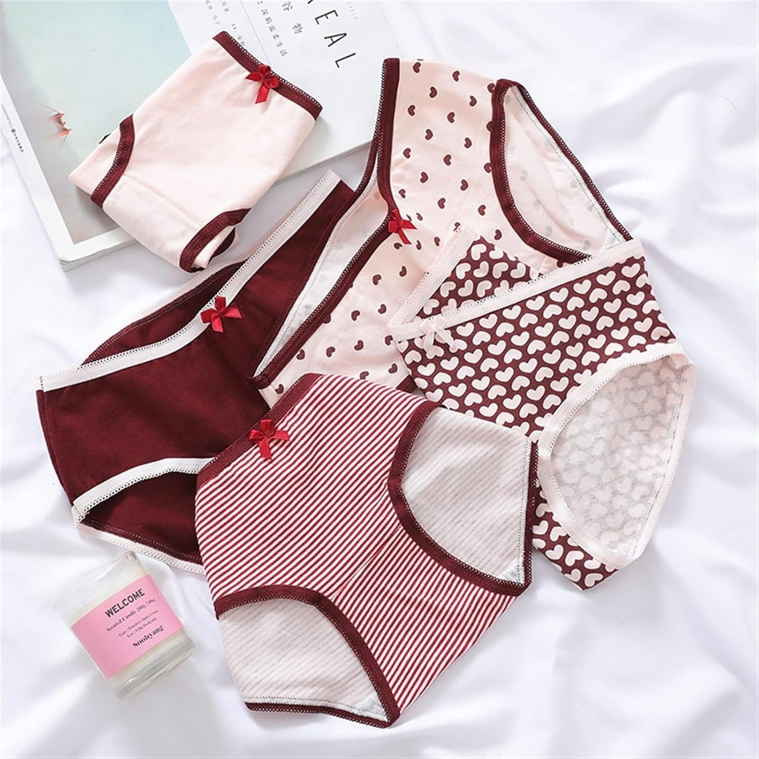 Ladies Printed Cotton Panty Set of 5 – Comfortable Everyday Innerwear with Stripes & Solid Colors