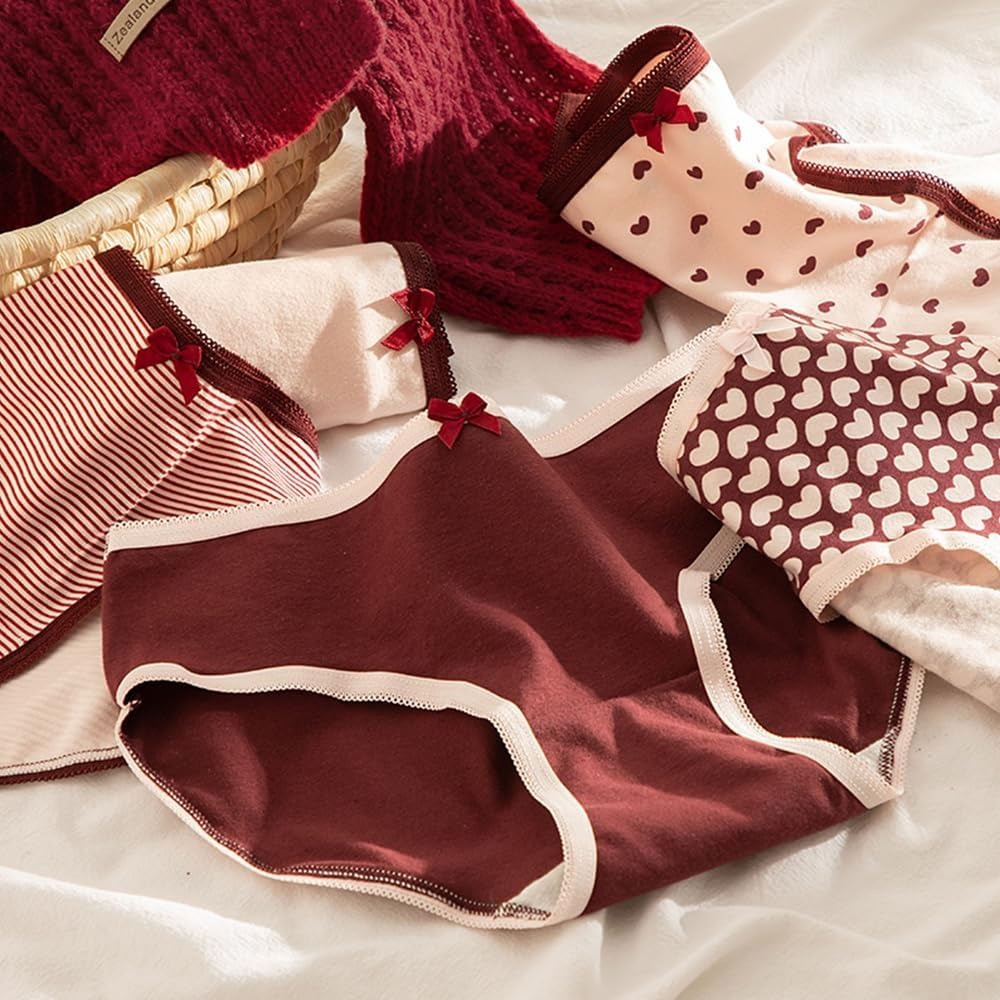 Pack of 5 Women’s Cotton Panties – Mid-Rise Stylish Underwear with Cute Heart Designs