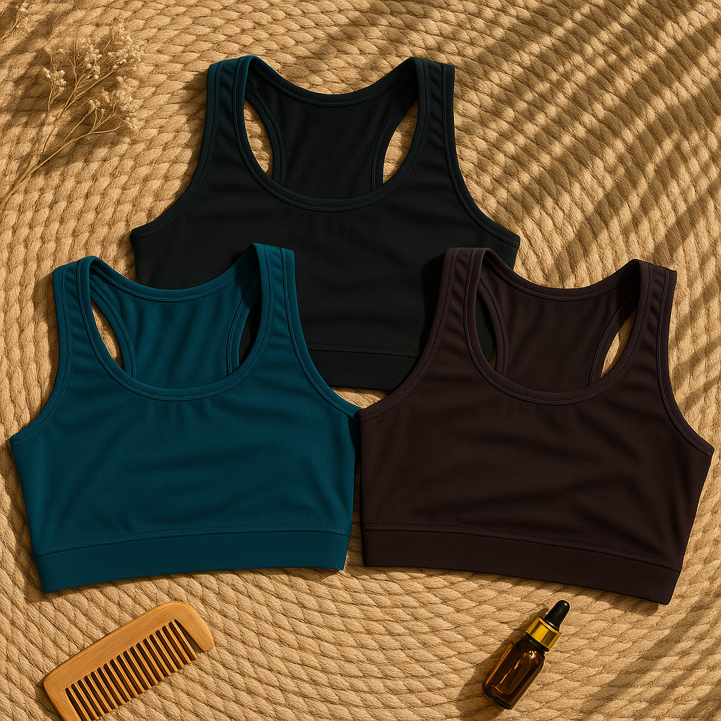 Women’s Premium Sports Bra Pack – 3 Solid Colors for Workout & Daily Use