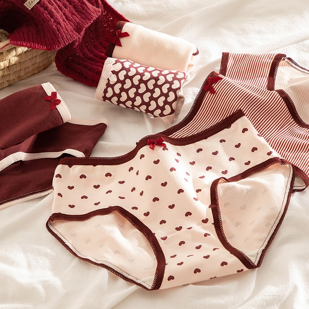 Ladies Mid-Rise Cotton Underwear Pack of 5 – Breathable Printed Panties for Daily Wear