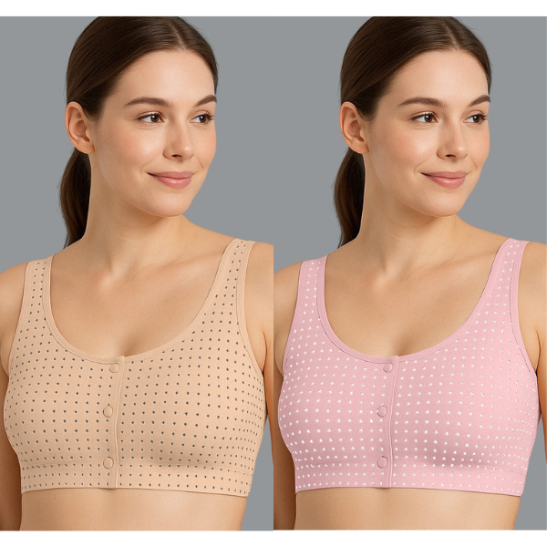 Women’s Non-Padded Bra Combo – Polka Dot Front Open Wire-Free Bras Pack of 2