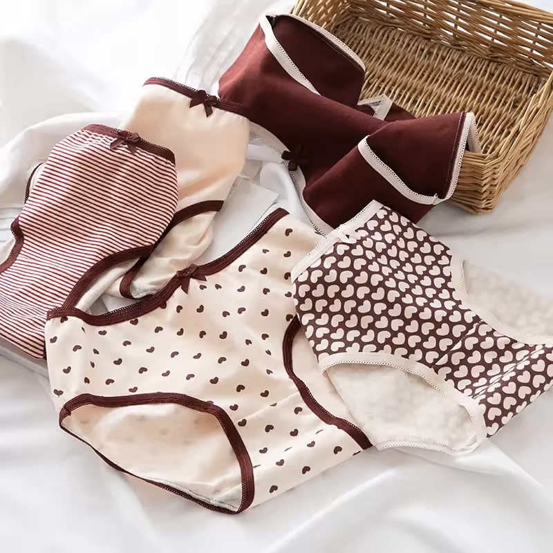 Cotton Panty Set for Women – Pack of 5 Stylish Heart, Stripe & Solid Designs