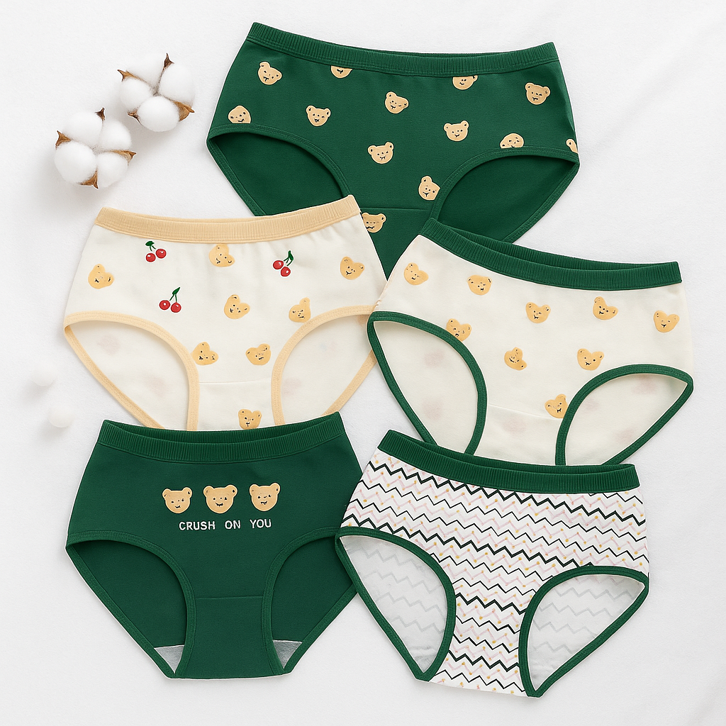 Women’s Everyday Cotton Underwear – Mid-Rise Printed Panty Pack of 5