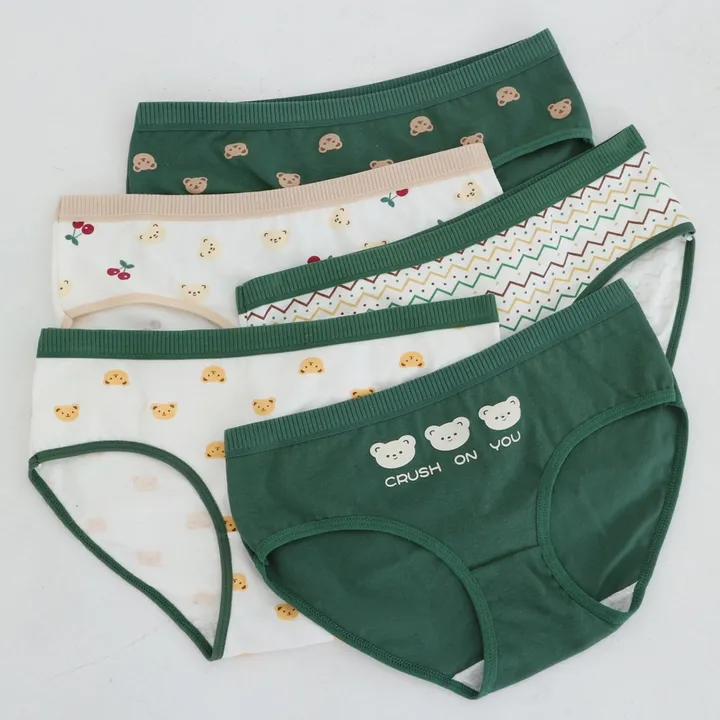 Ladies Cotton Panty Set of 5 – Breathable & Soft Printed Mid-Rise Underwear