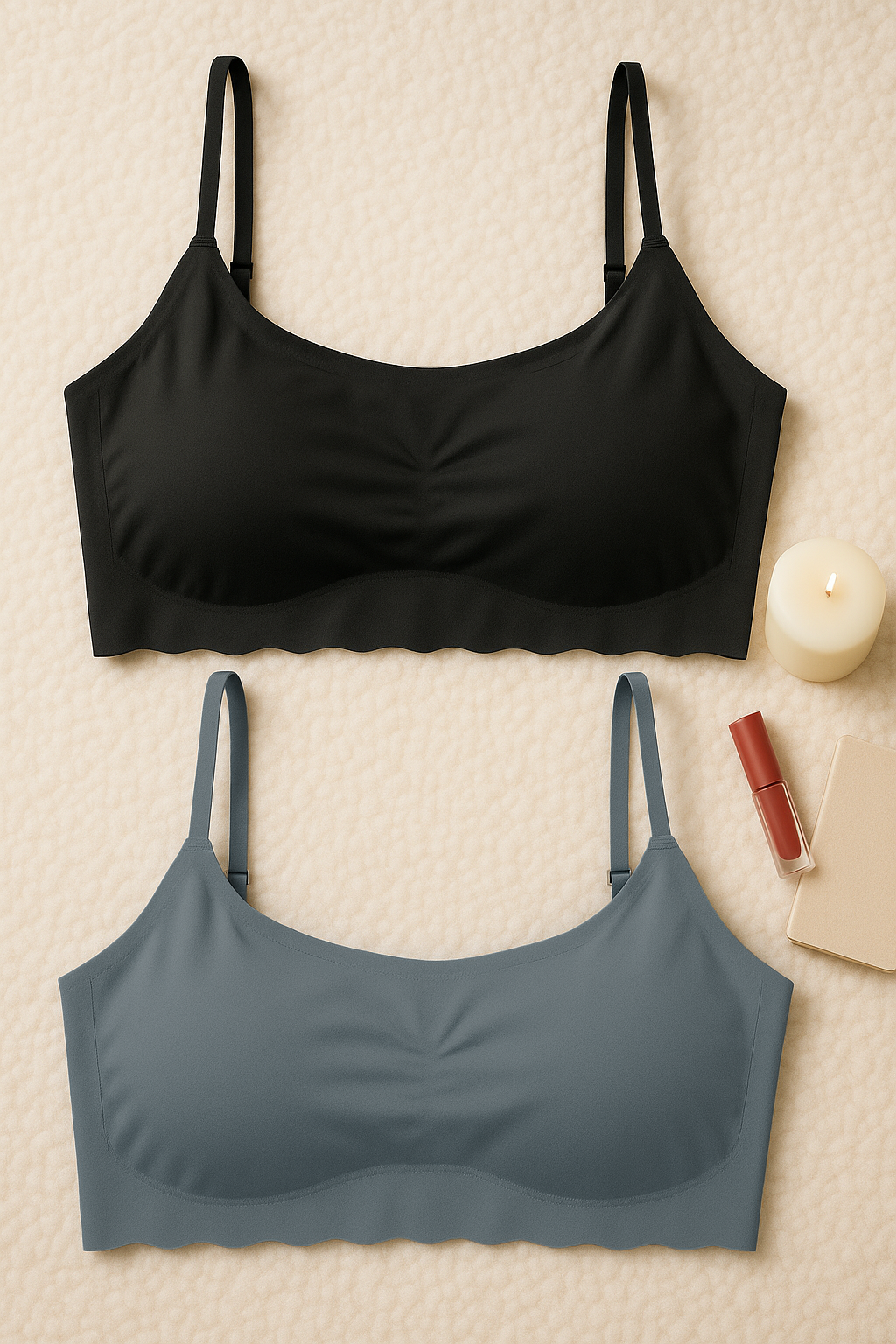 Pack of 2 Women’s Bralettes – Grey & White Seamless Non-Padded Bras with Straps.