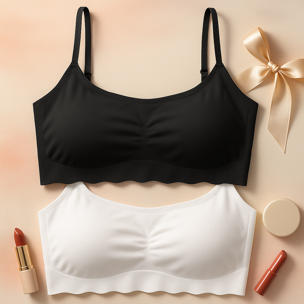 Ladies Seamless Bra Pack – 2 Pcs Grey and White Non-Padded Stretchable Bralette