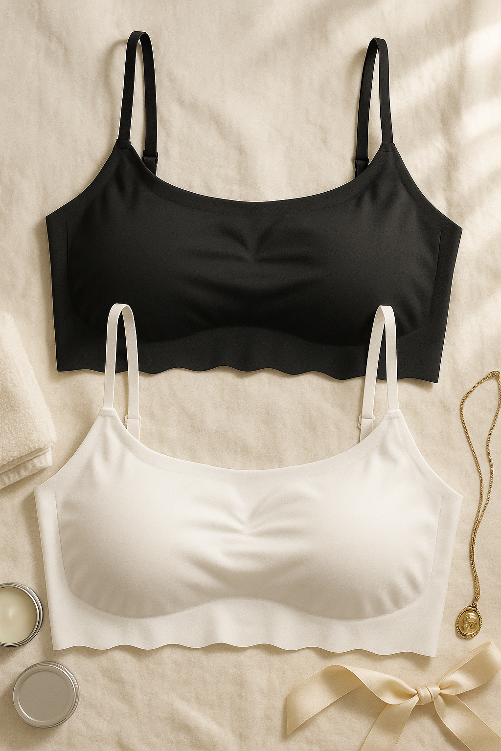 Pack of 2 Women’s Bralettes – Grey & White Seamless Non-Padded Bras with Straps.