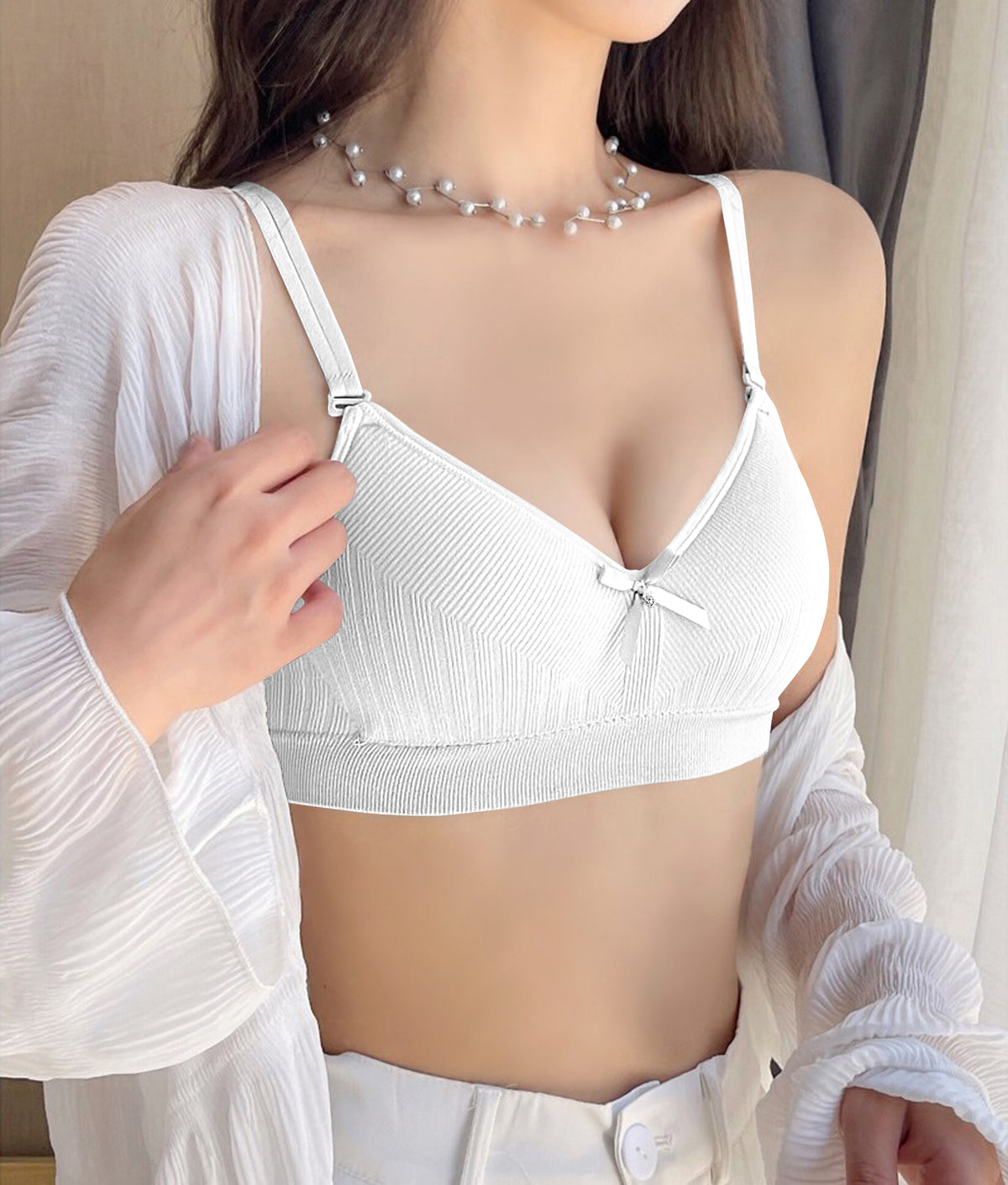 Soft Ribbed Cotton Non-Wired Bralette Set for Women