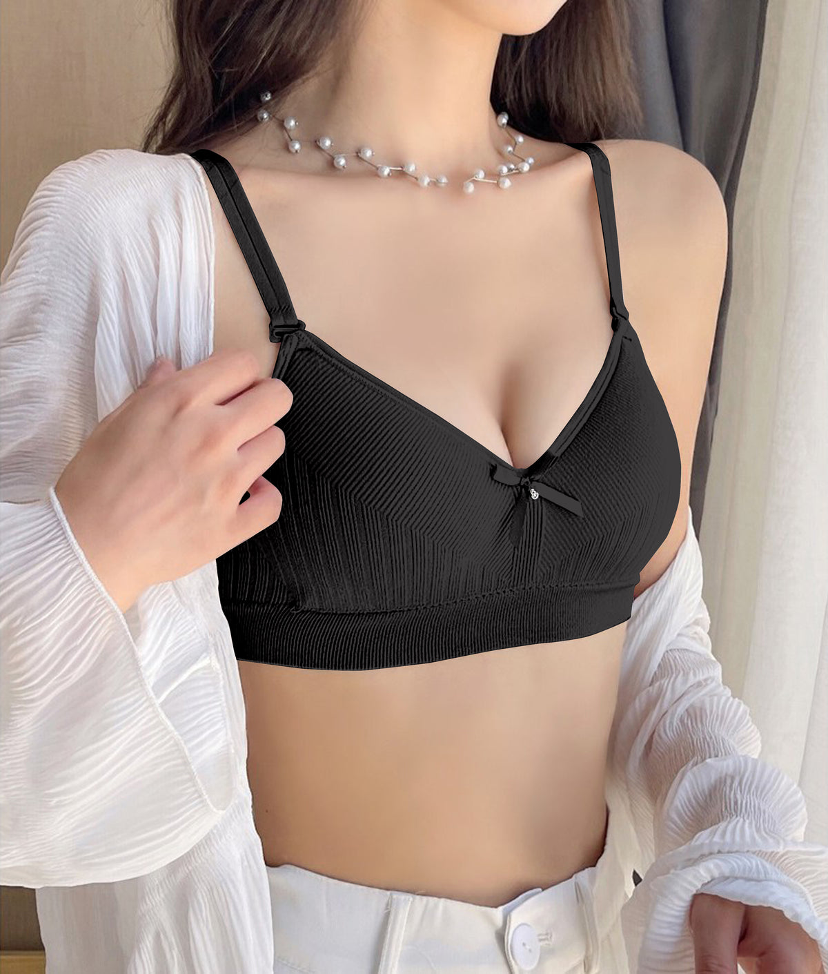 Stretchable Ribbed Bralette with Removable Pads – Combo Pack