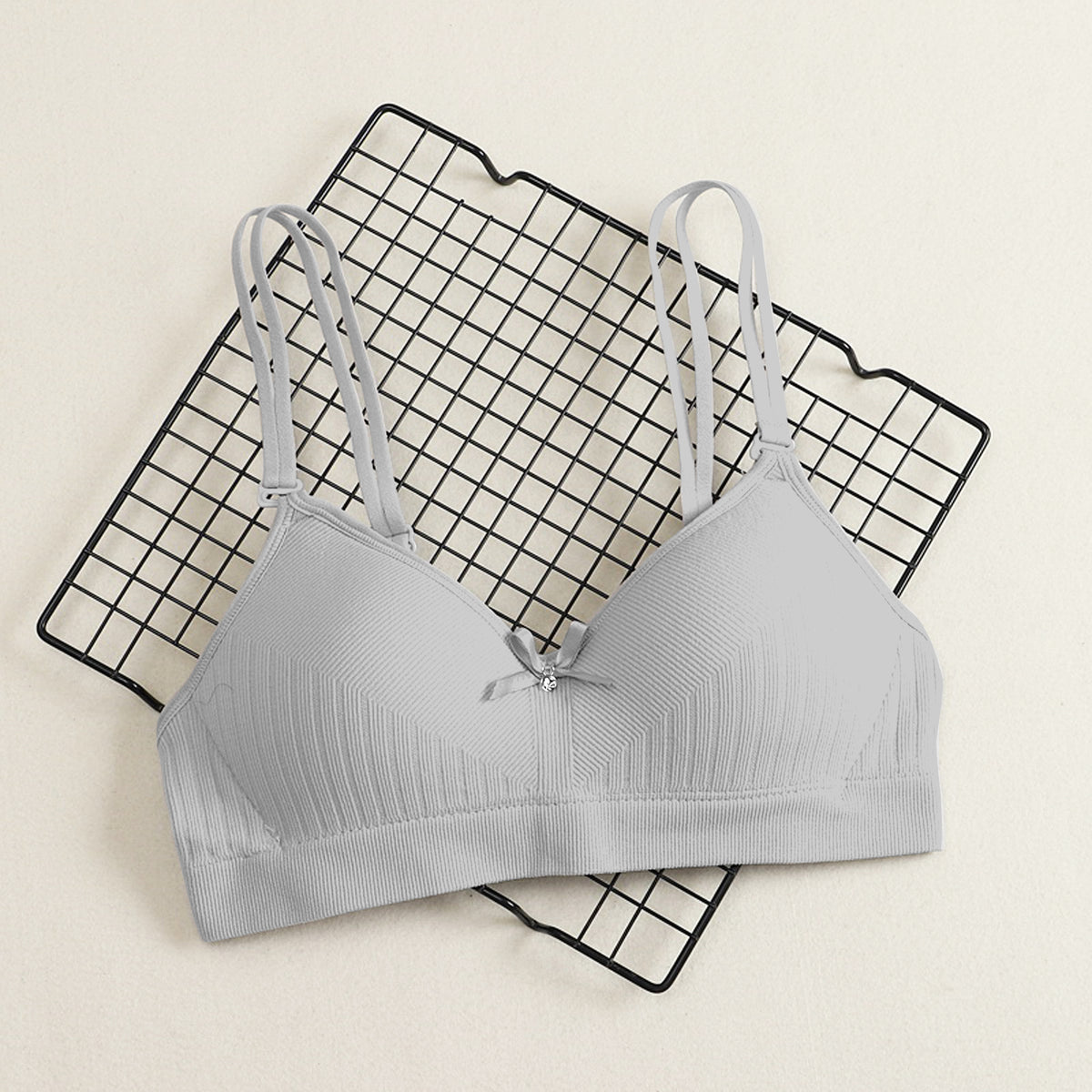 Seamless Wireless Padded Bra with Double Straps – Skin & Grey Combo