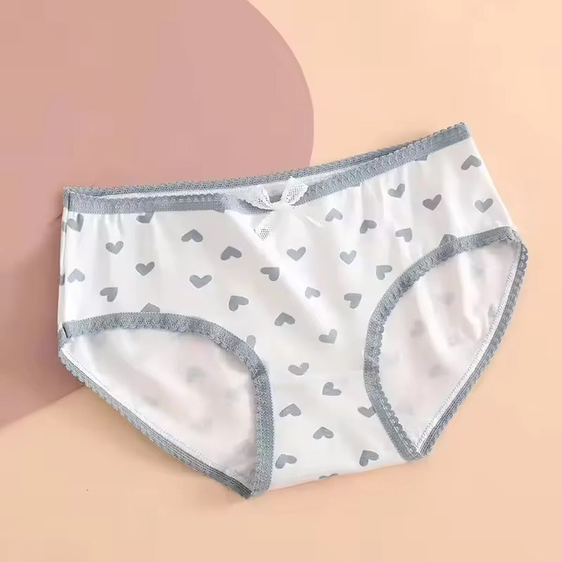 5-Piece Ladies Cotton Underwear Set – Heart, Plaid & Solid Design Collection (Pack of 5)