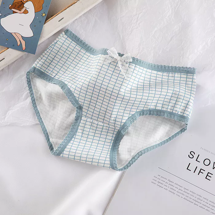 Cute Women’s Panties Set – Blue Heart, Plaid & Solid Patterns in Soft Cotton (Pack of 5)