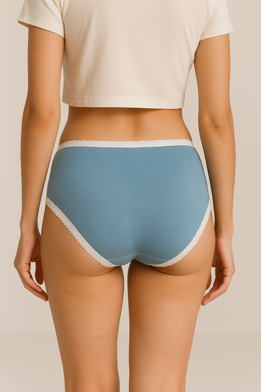 Cute Women’s Panties Set – Blue Heart, Plaid & Solid Patterns in Soft Cotton (Pack of 5)