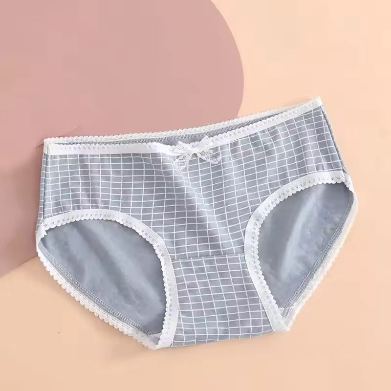 Cute Women’s Panties Set – Blue Heart, Plaid & Solid Patterns in Soft Cotton (Pack of 5)