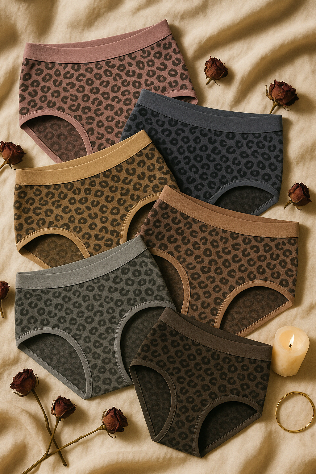 Ladies Pack of 6 Cotton Panty Set | Stylish Leopard Print Mid Waist Briefs for Women