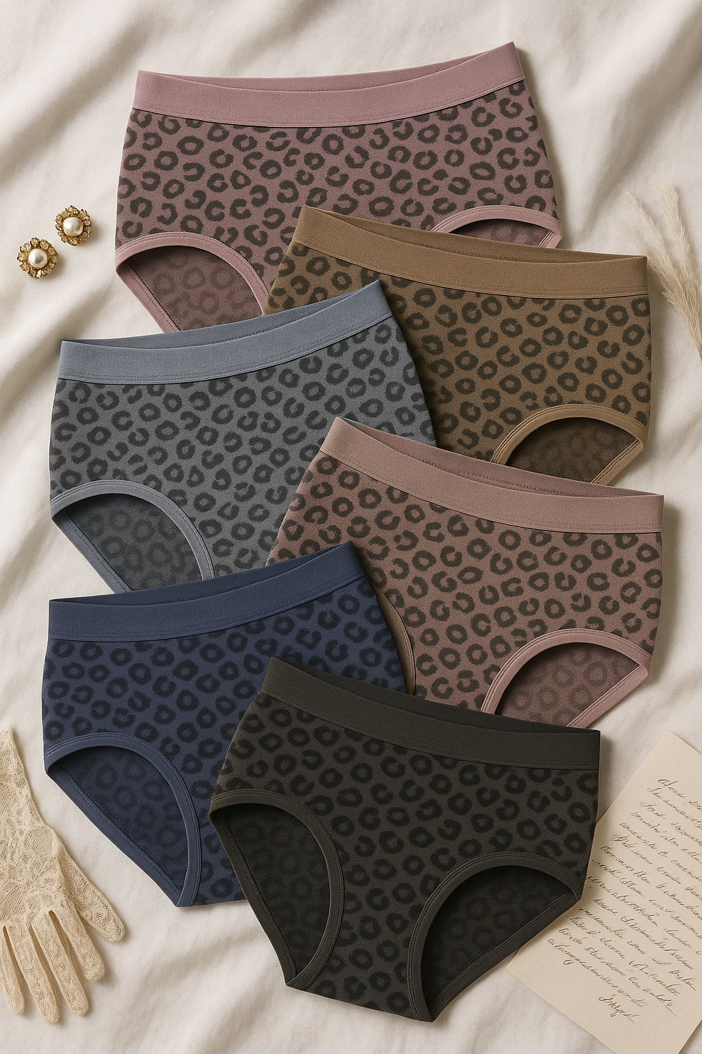 Ladies Cotton Panty Pack of 6 | Leopard Pattern Mid Waist Underwear for Daily Use