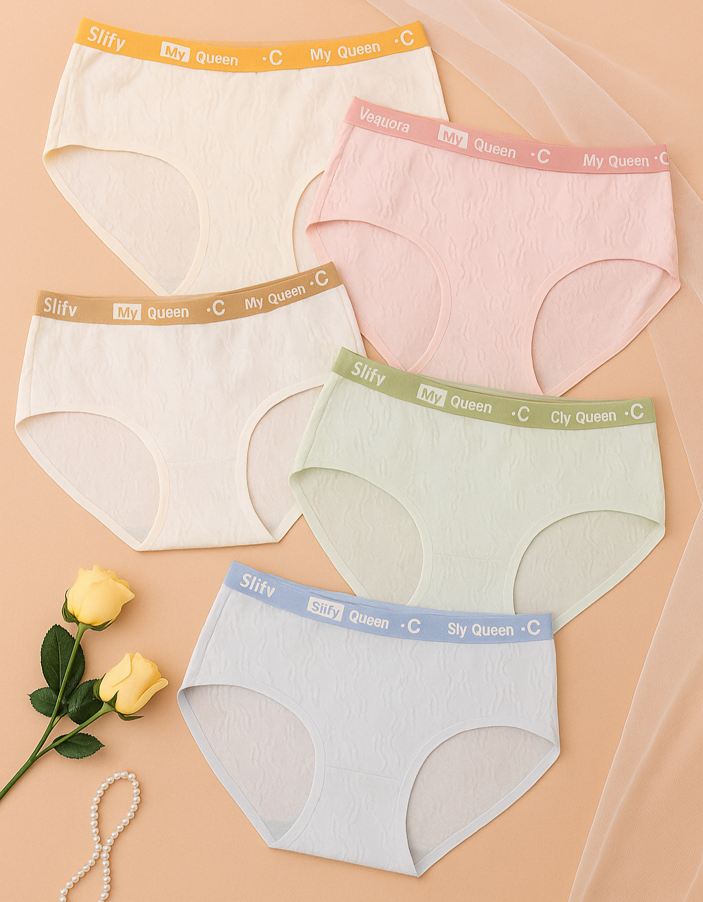 Women’s Mid-Rise Cotton Panty Pack of 5 – Comfortable Everyday Innerwear with Trendy Pastel Colors & Stylish Waistband
