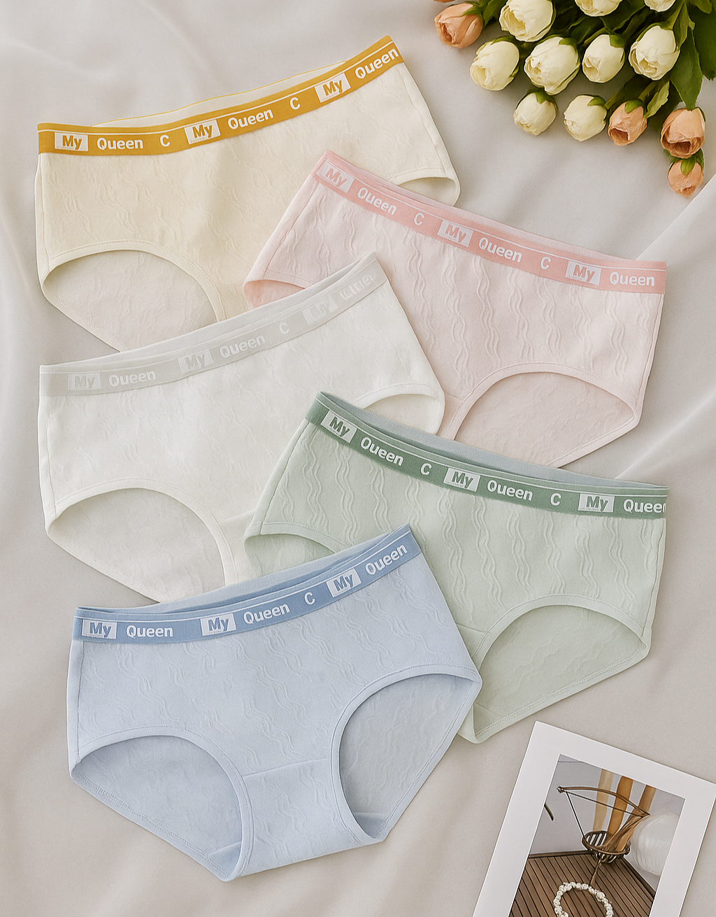 Women’s Cotton Innerwear Pack of 5 – Soft Pastel Shade Mid-Rise Panties with Modern Waistband
