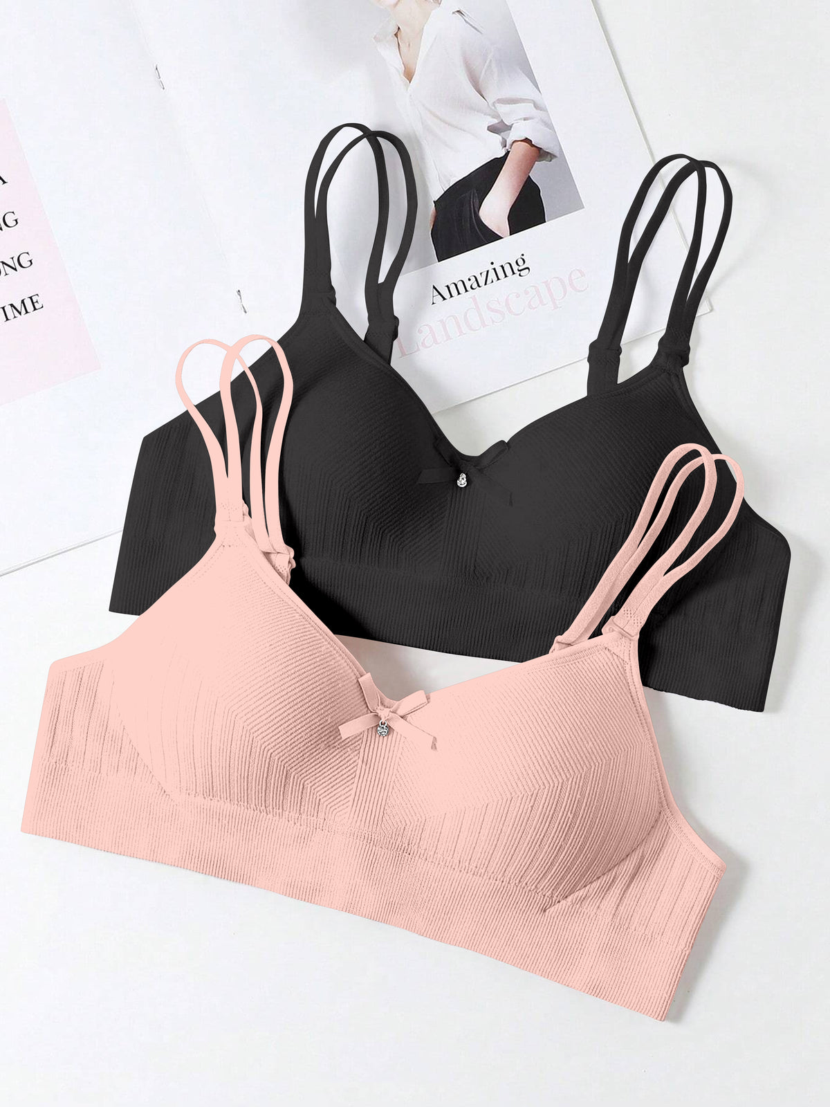Comfortable Everyday Bra with Dual Straps – Black & Skin Color Pack