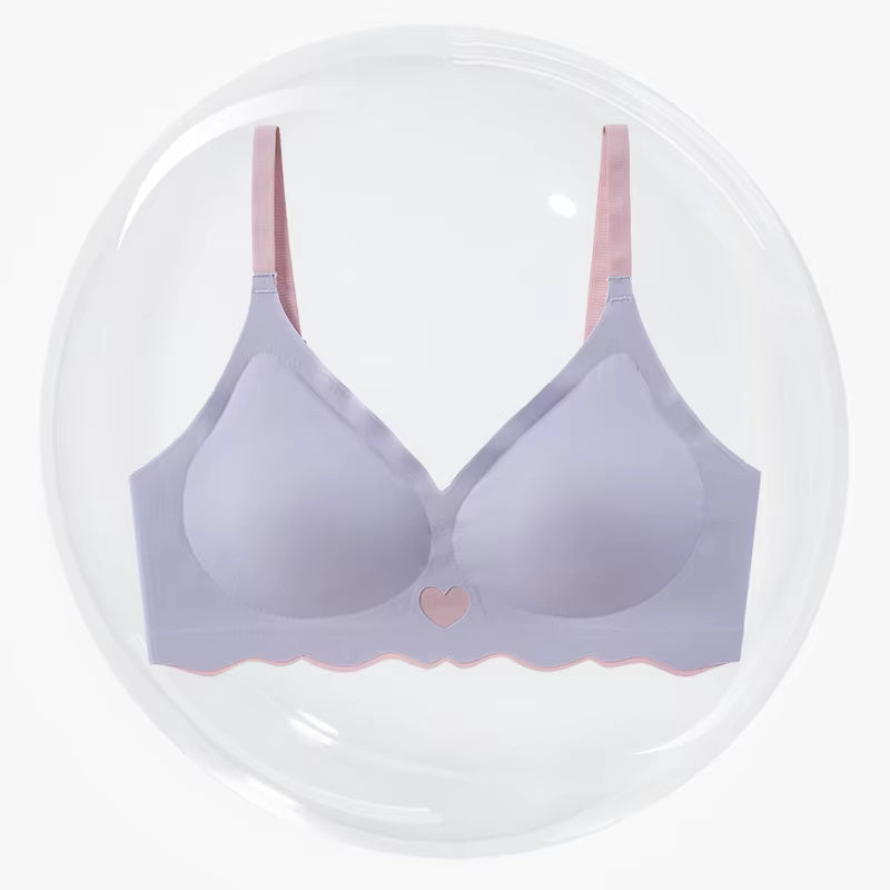 Women’s Seamless Padded Bra | Black Soft Stretch Bra with Pink Straps & Heart Design