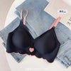 Women’s Seamless Padded Bra | Black Soft Stretch Bra with Pink Straps & Heart Design