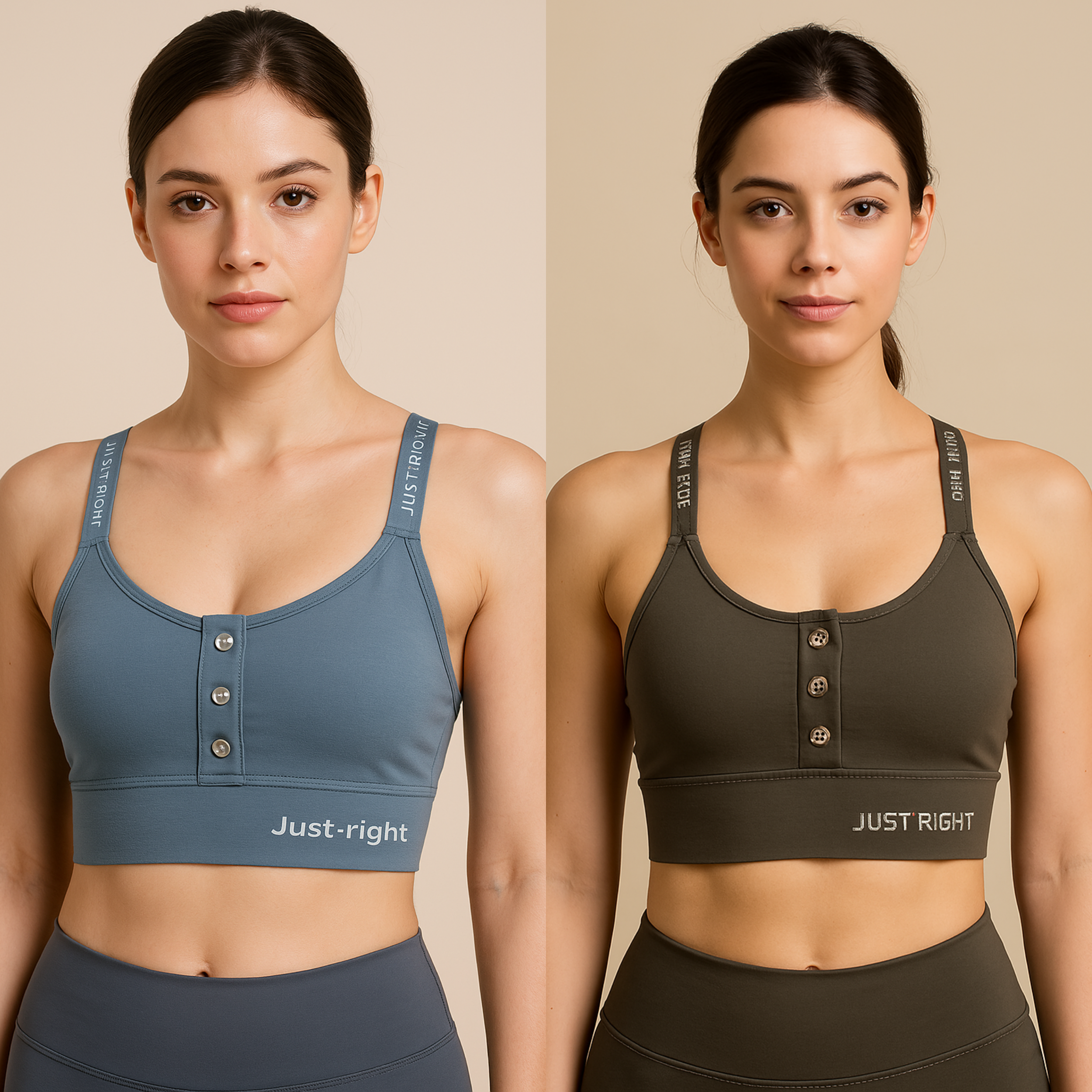 Women's Sports Bra with Button Front – Just Right Branding – Stylish &amp; Supportive Activewear for Yoga &amp; Gym