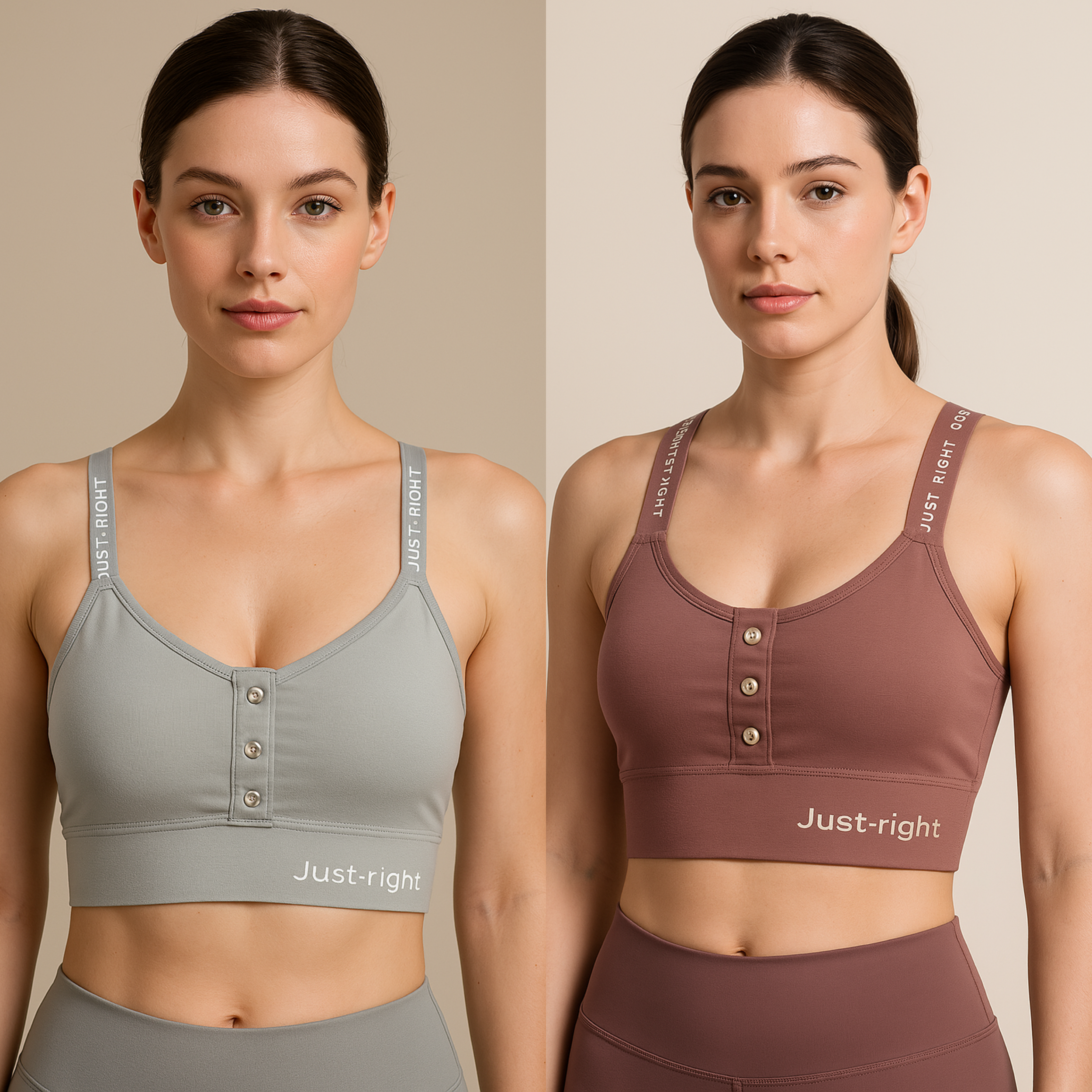 Just Right Racerback Sports Bra for Women – Button Closure, Supportive Fit