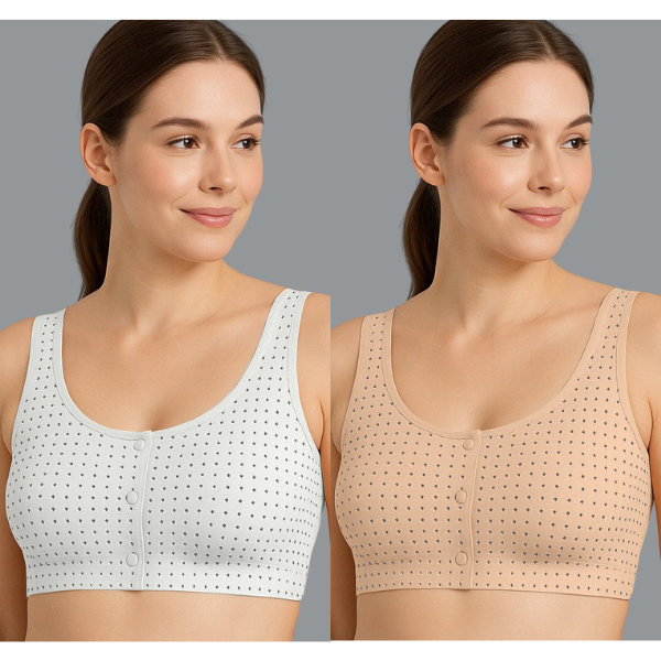 Women’s Bra Pack of 2 – Polka Dot Front Open Wire-Free Non-Padded Everyday Wear