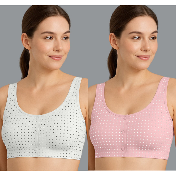 Women’s Polka Dot Bra Combo – Pack of 2 Front Open Everyday Wire-Free Non-Padded Bra