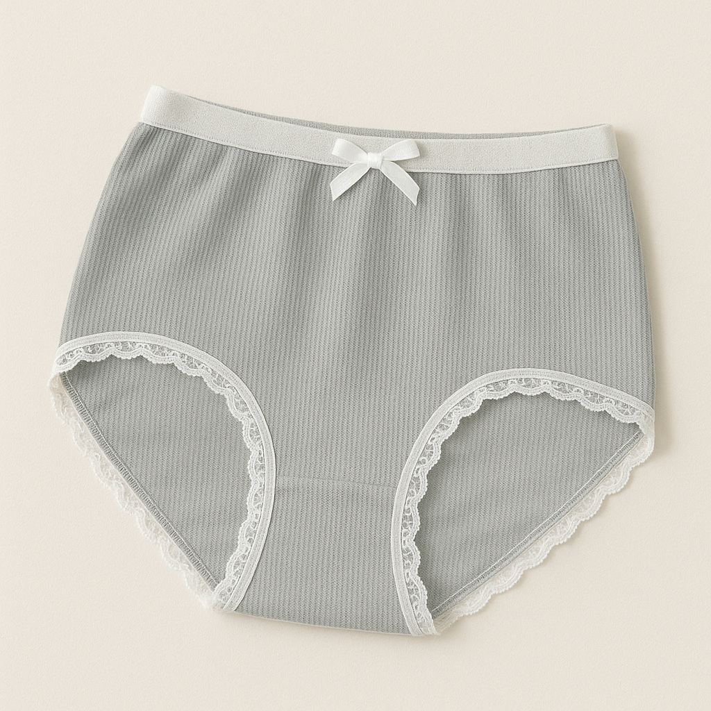 Women's Ribbed High-Waist Lace Underwear – Elegant Pastel Collection (Pack of 4)