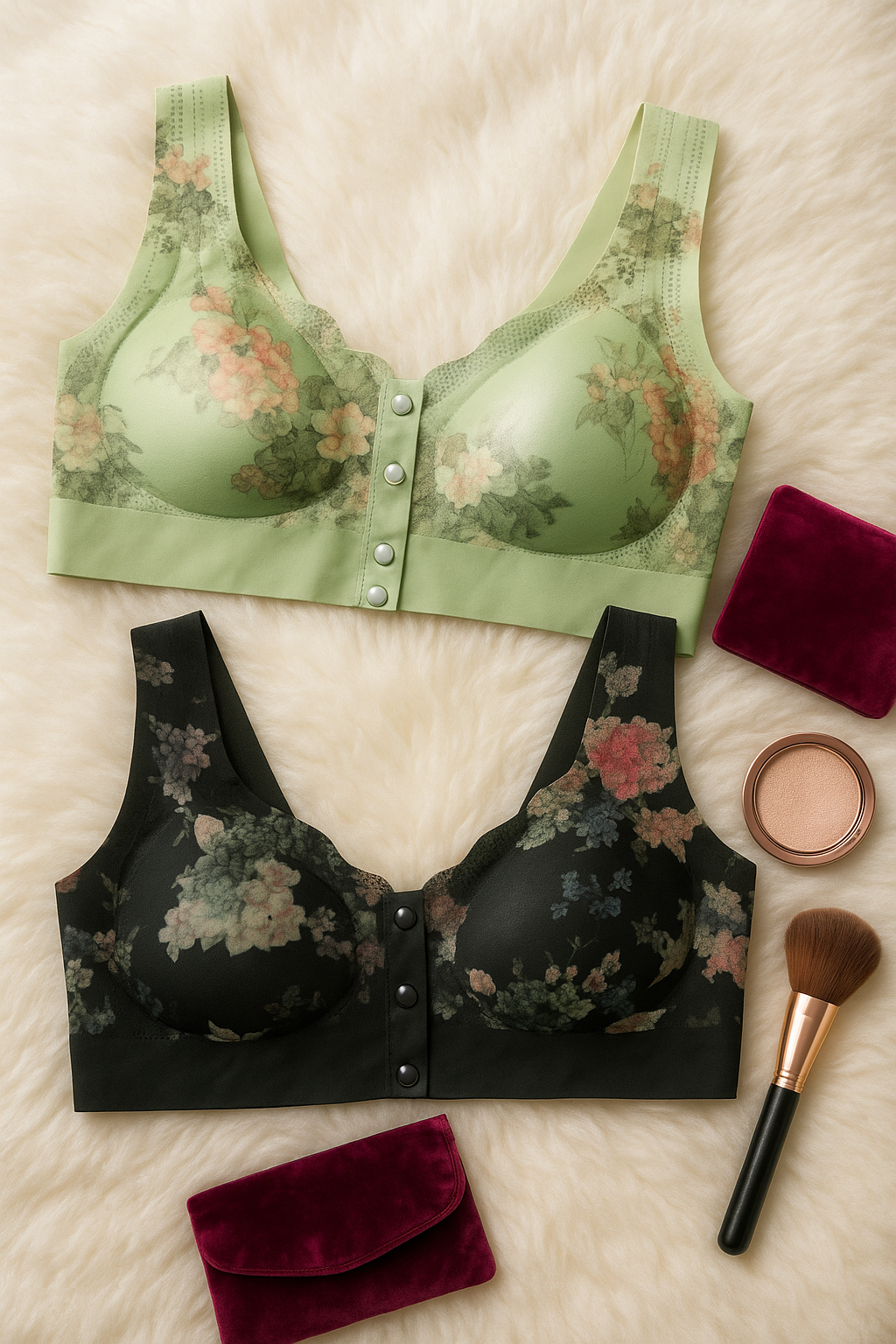 Ladies Floral Print Bras Pack of 2 – Stylish Front Closure Wire-Free Daily Wear