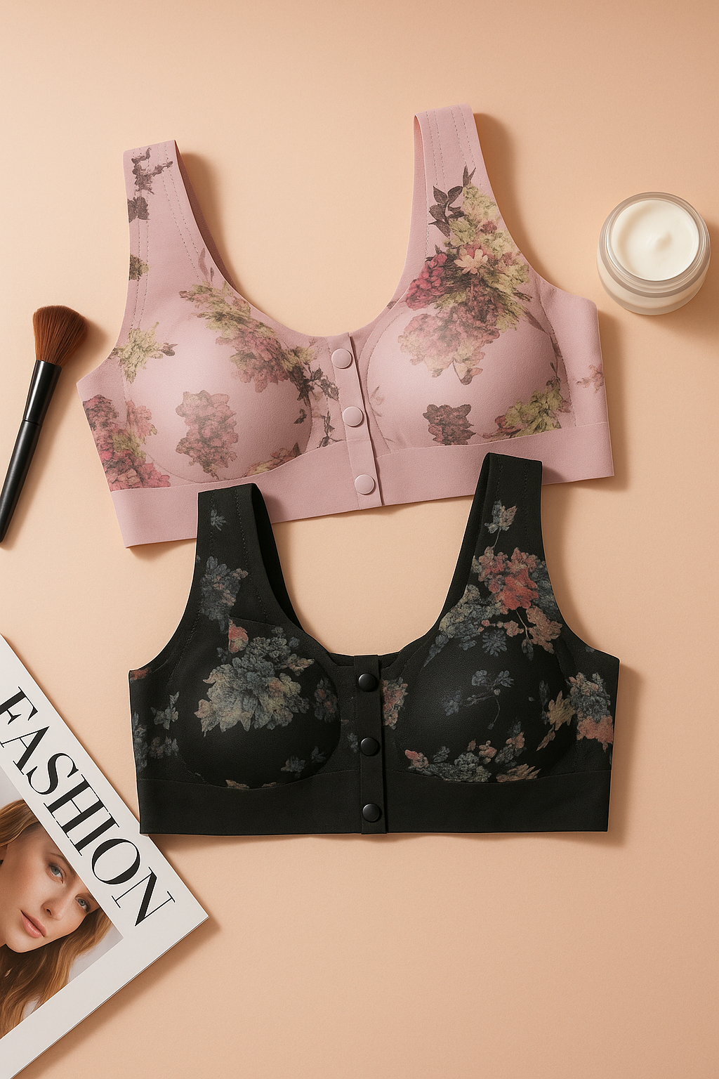Women’s Wire-Free Front Open Bra Combo – Floral Print Pack of 2