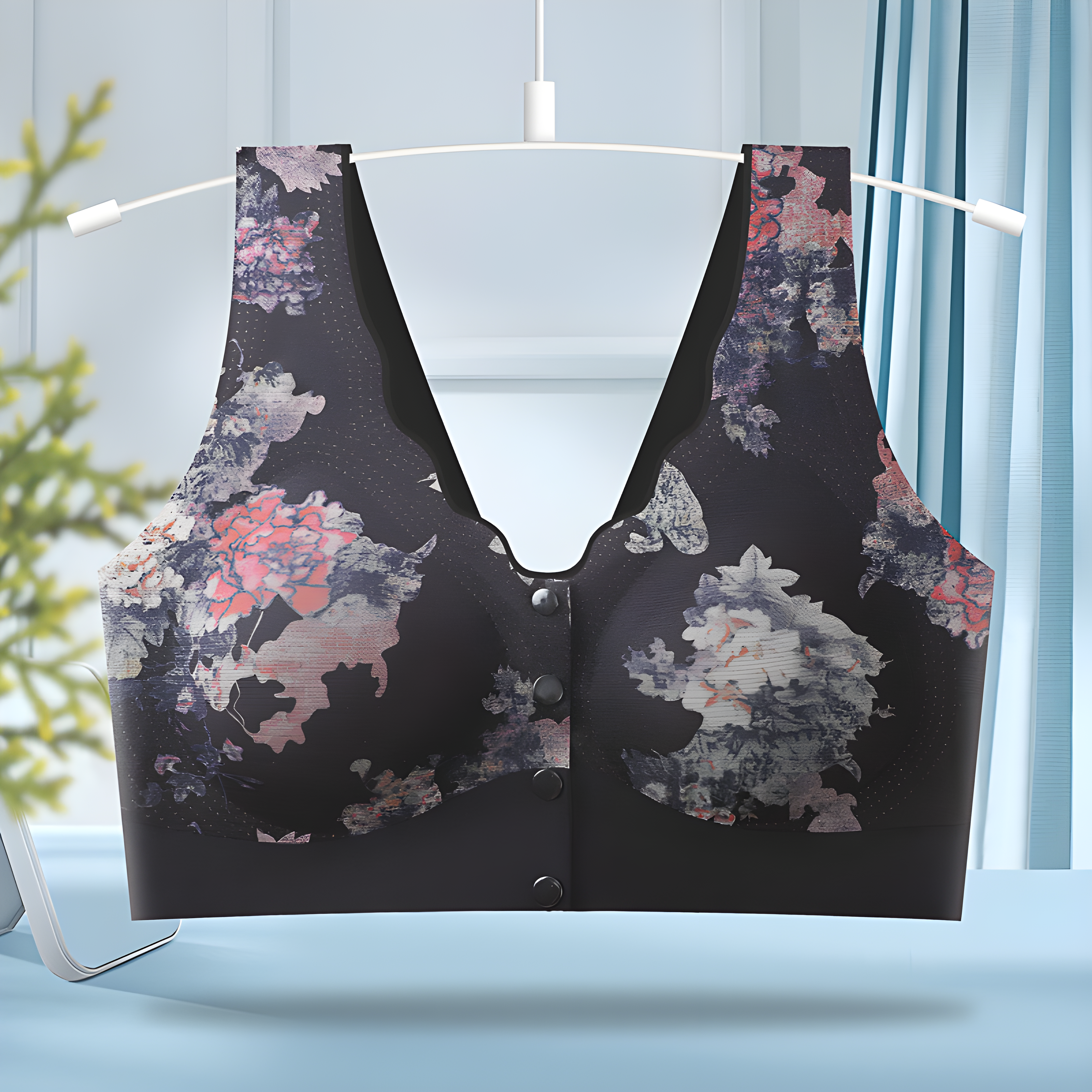 Women’s Black Front Open  Bra with Floral Print – Daily Wear Soft Fabric