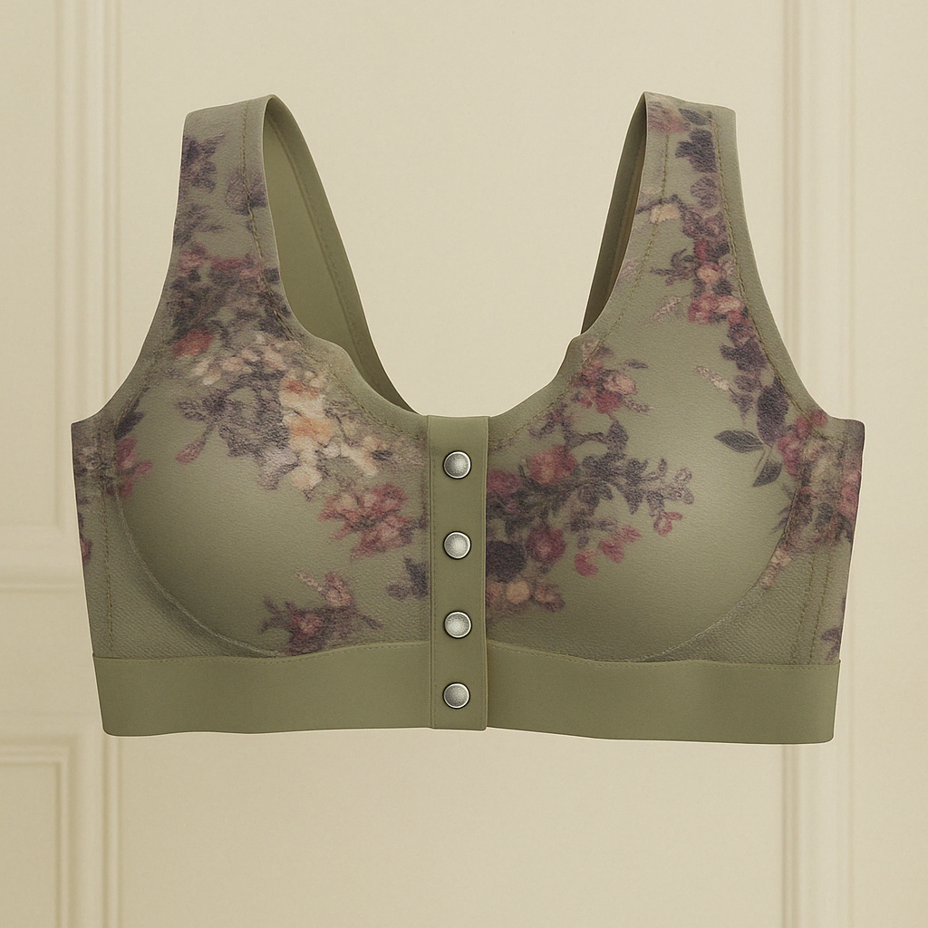 Women’s Soft Cotton Blend Bra – Floral Print, Front Button Closure, Non-Wired