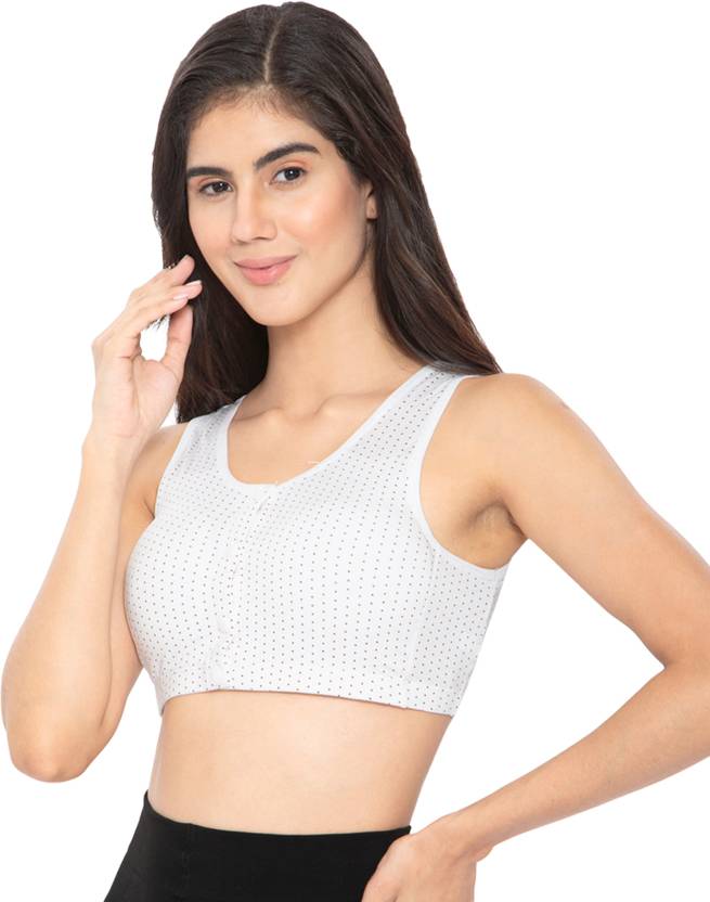 Women’s Bra Pack of 2 (White & Grey) – Polka Dot Front Open Wire-Free Non-Padded Everyday Wear