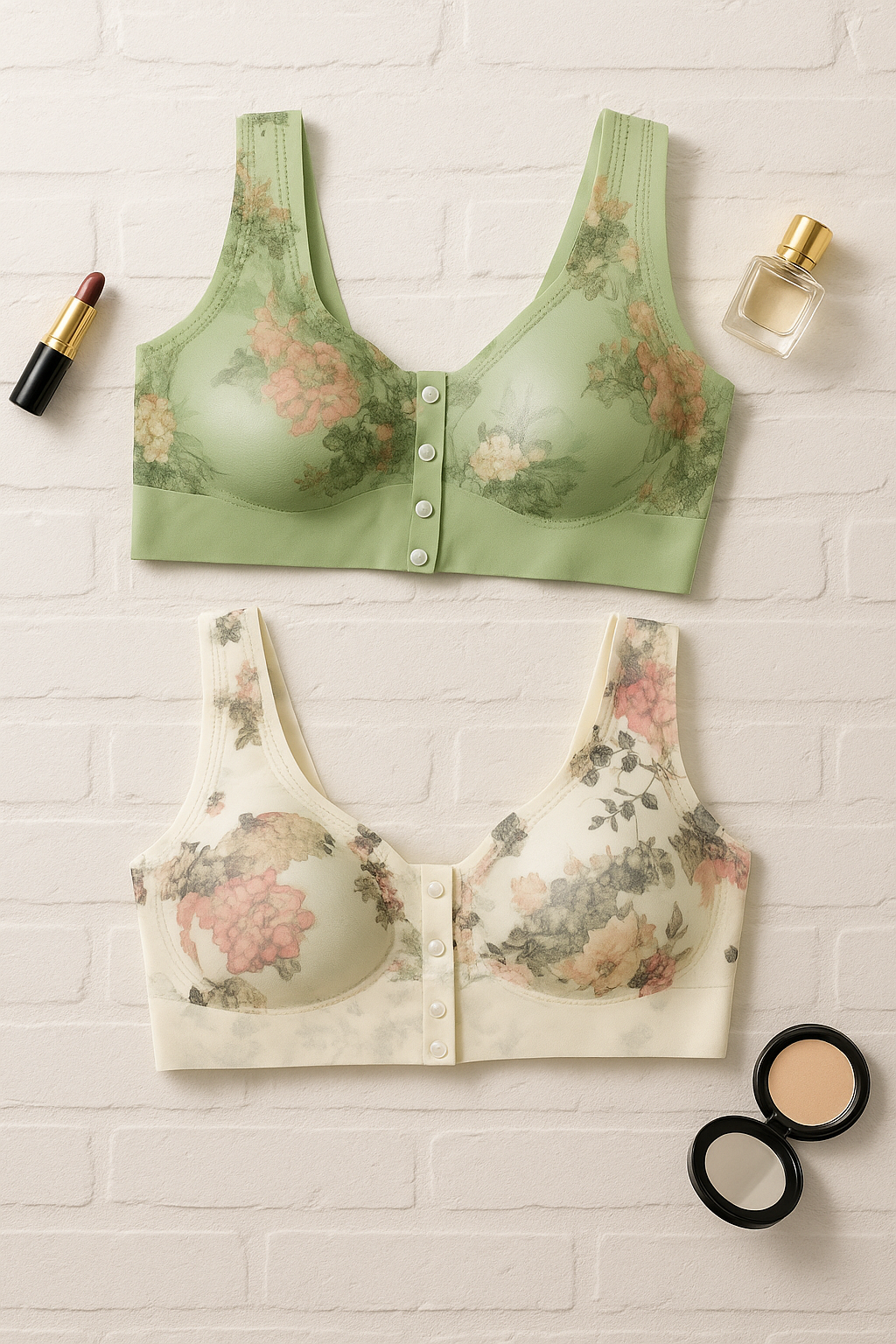Ladies Front Open Bra Pack of 2 – Soft Floral Print, Comfortable & Wire-Free